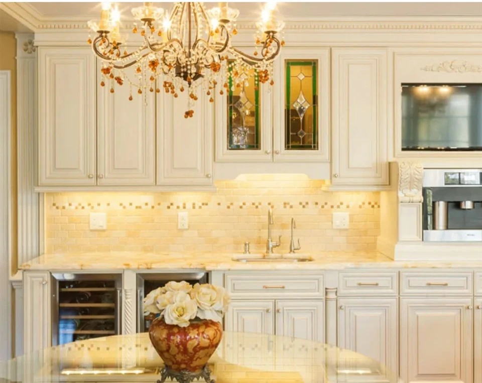 Beige Glazed Kitchen Cabinets
