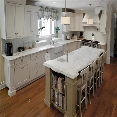 Countertop kuarza dapur dan backsplash